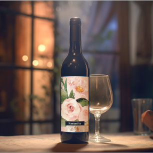 Rótulo De Garrafa De Cerveja Flores e Nome de Aquarela Rosa Modernos Pastel