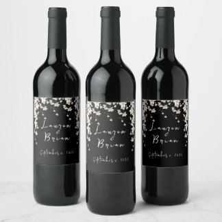 Rótulo De Garrafa De Cerveja Flores Elegantes em Aquarela Preta e Branca