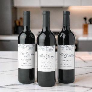 Rótulo De Garrafa De Cerveja Flores Elegantes Toile Sr Sra Azul Empoeirado Casa