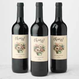 Rótulo De Garrafa De Cerveja Flores em um Vaso de Planta Cute Dia das Mães