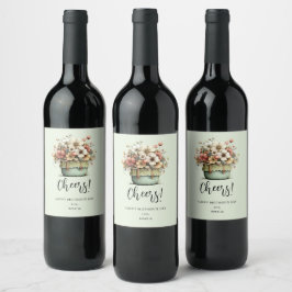 Rótulo De Garrafa De Cerveja Flores Em Vasos Aconchegante Estilo Rústico Fofo D