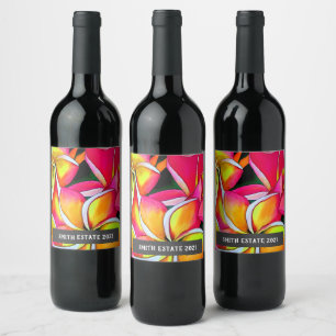 Rótulo De Garrafa De Cerveja Flores Frangipan aquarela rótulo de vinho de arte