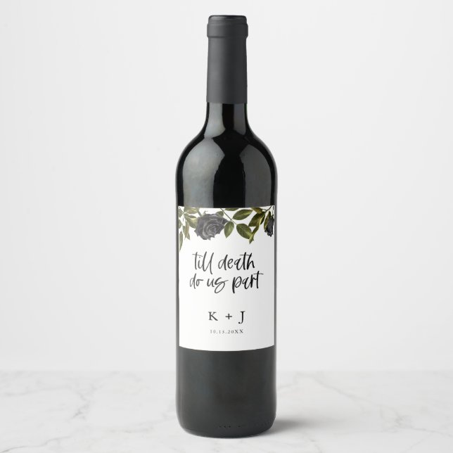 Rótulo De Garrafa De Cerveja Flores Negras de Halloween Branca de Casamento (Frente)