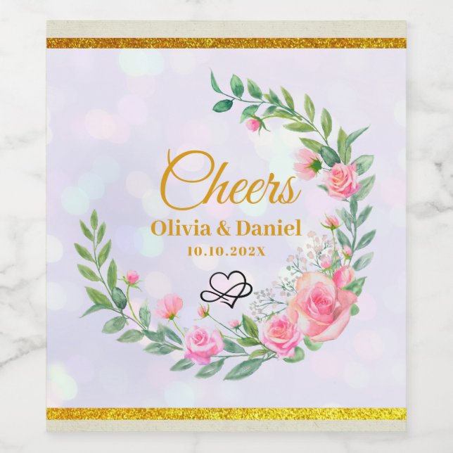 Rótulo De Garrafa De Cerveja Flores Rosa Esmagadas Elegantes Obrigado Casamento (Rótulo Único)