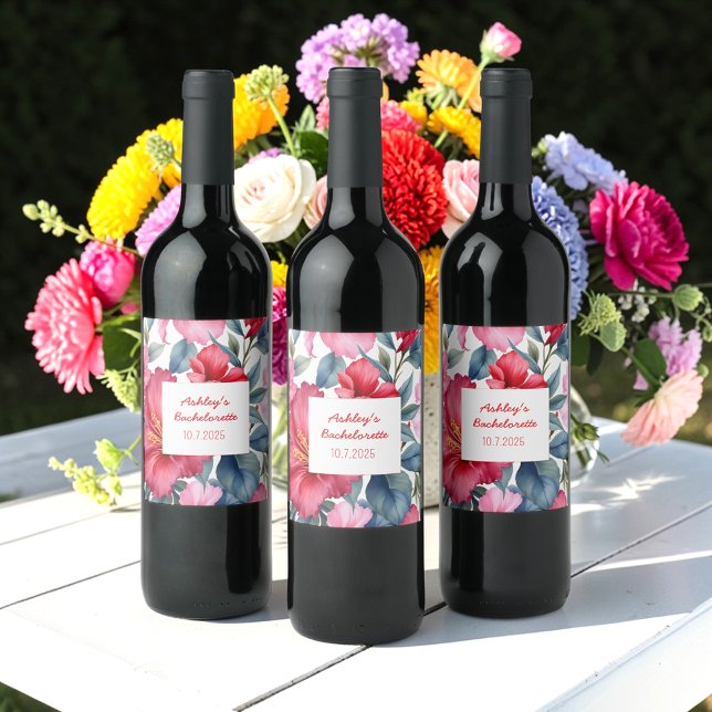 Rótulo De Garrafa De Cerveja Flores Rosa Vermelho Despedida de Solteira Tropica (Criador carregado)