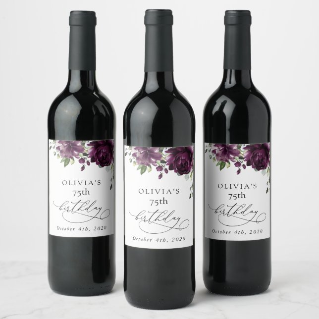 Rótulo De Garrafa De Cerveja Flores Roxas, Flores de Ameixa, Boho, Aniversário (Garrafas)
