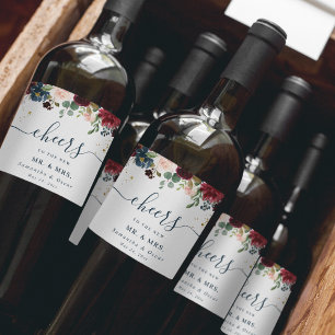 Rótulo De Garrafa De Cerveja Flores Rustic Burgundy Marinho Blue & Red Beauty