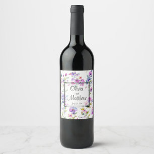 Rótulo De Garrafa De Cerveja Flores silvestres elegantes em roxo rosa aquarela