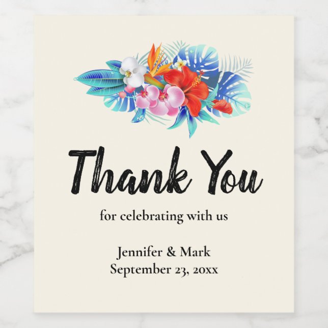 Rótulo De Garrafa De Cerveja Flores Tropicais Exóticas em Casamento Rosa e Aqua (Rótulo Único)