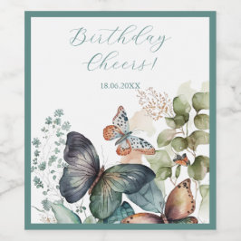 Rótulo De Garrafa De Cerveja Flores verdes românticas e borboletas