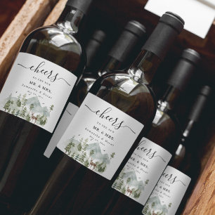 Rótulo De Garrafa De Cerveja Floresta de Aquarela   Árvores E Veados  