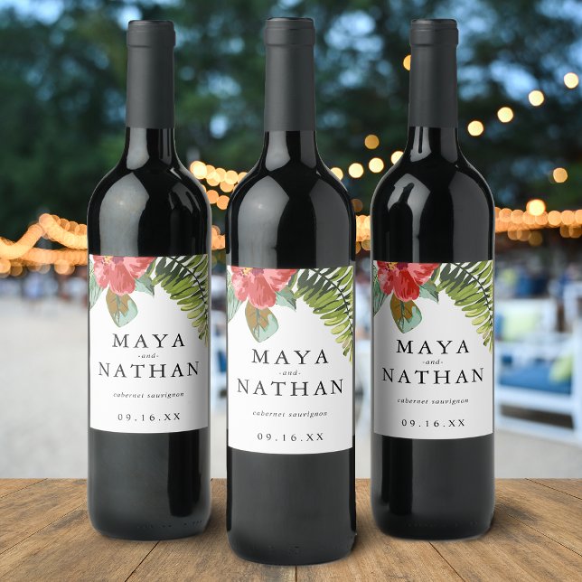 Rótulo De Garrafa De Cerveja Floresta Tropical de Aquarela Verde Personalizada (Tropical Watercolor Flower Greenery Personalized Wine Label)