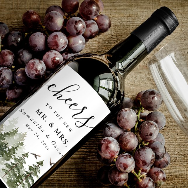 Rótulo De Garrafa De Cerveja Floresta Verde Moderna de Aquarela de inverno com  (Criador carregado)