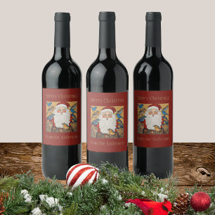 Rótulo De Garrafa De Cerveja Fofa Papel Timbrado Rico Vermelho Papai Noel Pássa