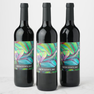 Rótulo De Garrafa De Cerveja Folhagem tropical aquarela cor floral rótulo de v