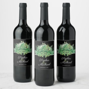 Rótulo De Garrafa De Cerveja Folhagem Tropical de Casamento Negro