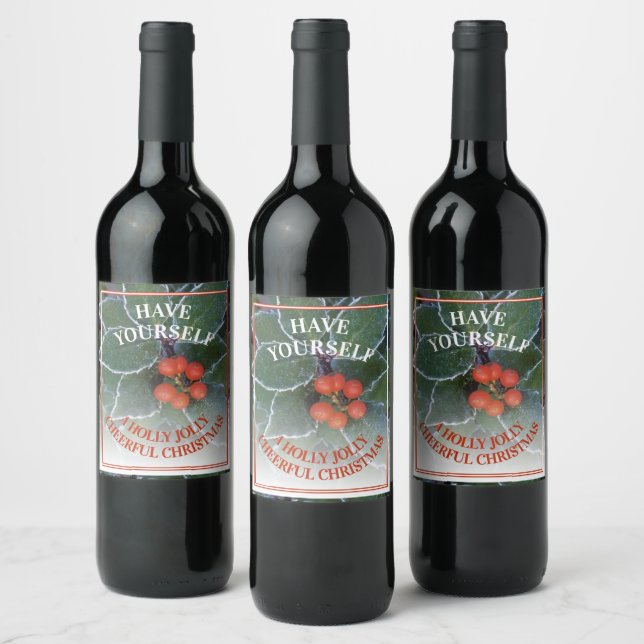 Rótulo De Garrafa De Cerveja Folhas de Azevinho Verde Gelado Simples Chic Bagas (Garrafas)