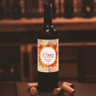 Rótulo De Garrafa De Cerveja Folhas de bordo de outono sobre textura de papel D