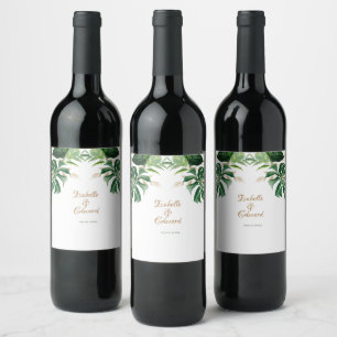 Rótulo De Garrafa De Cerveja Folhas Tropicais de Monstera Verde e Corte Dourado