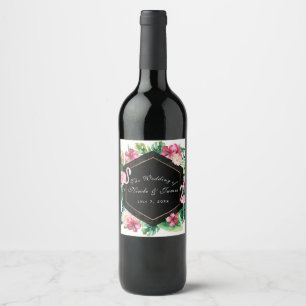 Rótulo De Garrafa De Cerveja Folhas Tropicais Hibisco Flamingo Casamento Vinho
