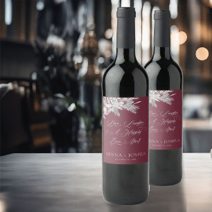 Rótulo De Garrafa De Cerveja Foliage Duet Burgundy Cinza de Casamento Botânico