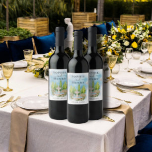 Rótulo De Garrafa De Cerveja Fonte Elegante flores pombas Casamento Luxo