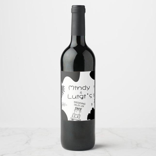 Rótulo De Garrafa De Cerveja Formas de Rabiscos Excêntricos Script Casamento (Frente)