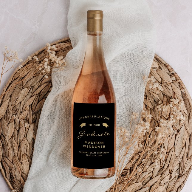 Rótulo De Garrafa De Cerveja Formatura Tampo Cap 2026 Black Gold Script (Criador carregado)
