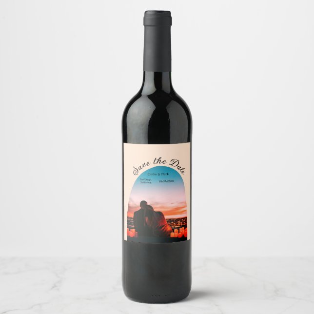 Rótulo De Garrafa De Cerveja foto arco laranja boho salvar data QR moderno (Frente)