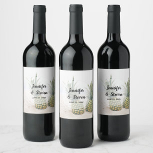 Rótulo De Garrafa De Cerveja Foto de 2 abacaxis em um Casamento de Praia