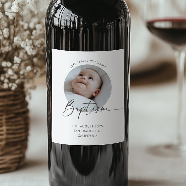 Rótulo De Garrafa De Cerveja Foto de Batismo Obrigado (Zazzle Baptism Photo Thank You Wine Label)