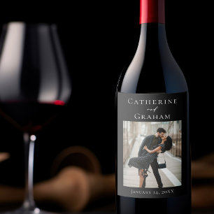 Rótulo De Garrafa De Cerveja Foto de Casal de Noiva Preto Chic
