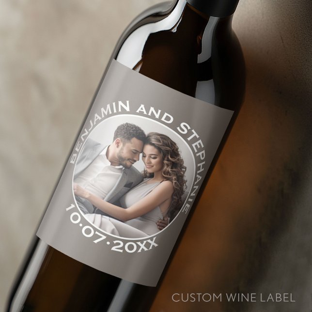 Rótulo De Garrafa De Cerveja Foto de Casamento Nome Personalizado e Ano (Custom Wedding Anniversary Wine Label)