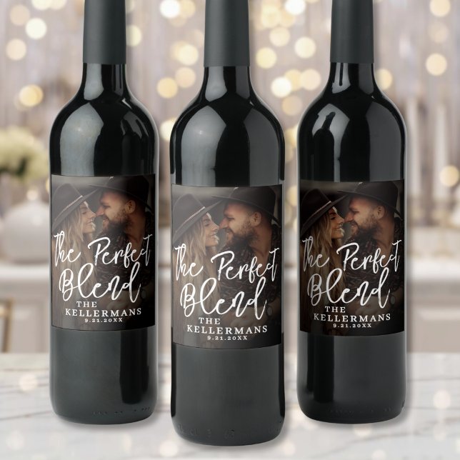 Rótulo De Garrafa De Cerveja Foto de Casamento Perfect Blend (Perfect Blend Wedding Photo Wine Label )