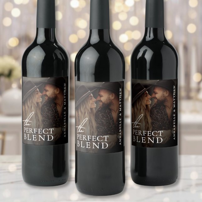 Rótulo De Garrafa De Cerveja Foto de Casamento Perfect Blend (Perfect Blend Wedding Photo Wine Label )