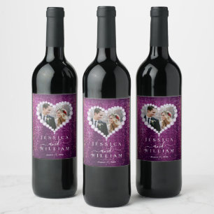 Rótulo De Garrafa De Cerveja Foto de casamento personalizado com brilho roxo