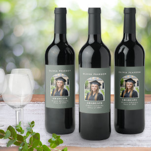 Rótulo De Garrafa De Cerveja Foto de Formatura Elegante Minimalista Verde Sage