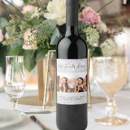 Rótulo De Garrafa De Cerveja Foto de melhores amigos com brilho prateado e roxo