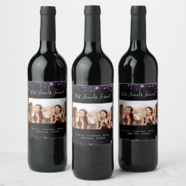 Rótulo De Garrafa De Cerveja Foto de melhores amigos com glitter preto roxo