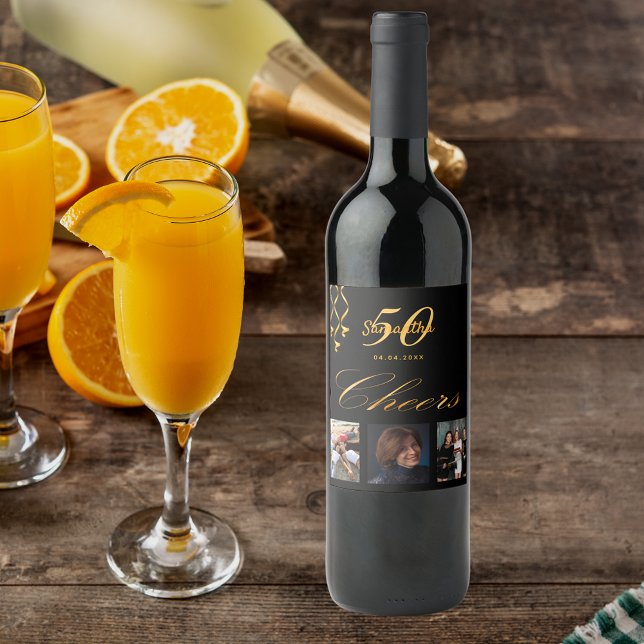 Rótulo De Garrafa De Cerveja Foto do 50º aniversário guião preto de ouro (Criador carregado)