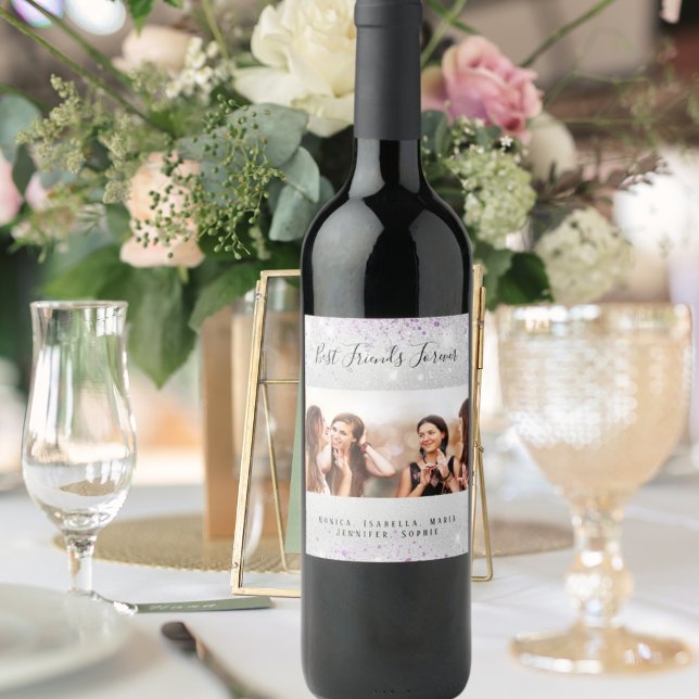 Rótulo De Garrafa De Cerveja Foto dos melhores amigos poeira prateada com brilh (Criador carregado)