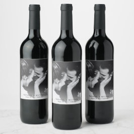 Rótulo De Garrafa De Cerveja Foto minimalista personalizada de casamento preto 