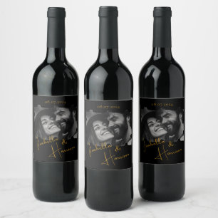 Rótulo De Garrafa De Cerveja Foto personalizada em forma de quebra-cabeça preto