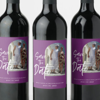 Rótulo De Garrafa De Cerveja Foto Roxa Salvar a data Convite