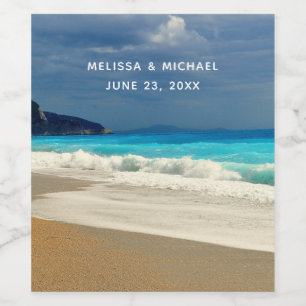 Rótulo De Garrafa De Cerveja Fotografia tropical do Mar Azul, Belo Turquesa