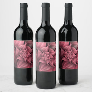 Rótulo De Garrafa De Cerveja Fractal de Flor Rosa Fantástico