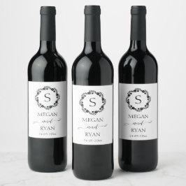 Rótulo De Garrafa De Cerveja Frame Floral Preto Monograma Monograma Cardíaco La