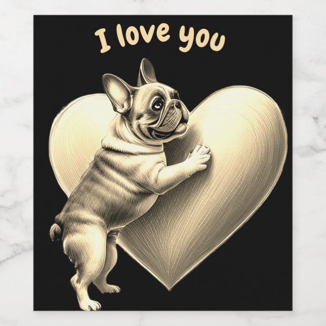 Rótulo De Garrafa De Cerveja French Bulldog I love you (Rótulo Único)