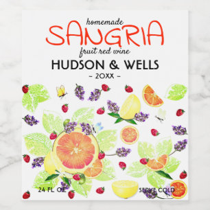 Rótulo De Garrafa De Cerveja Fruta Citrus Grapefruit Lemon Sangria Casamento