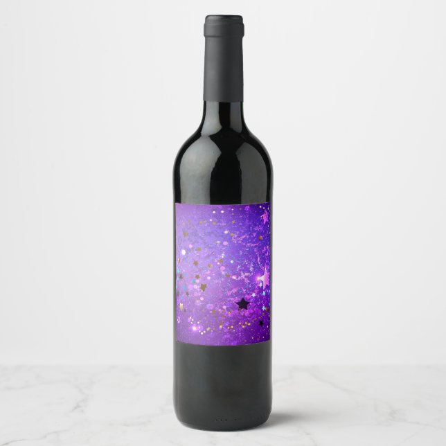 Rótulo De Garrafa De Cerveja Fundo de folhas roxas com estrelas (Frente)